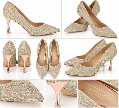 Czółenka Damskie Glamour Szampańskie Brokatowe Eleganckie Szpilki 36