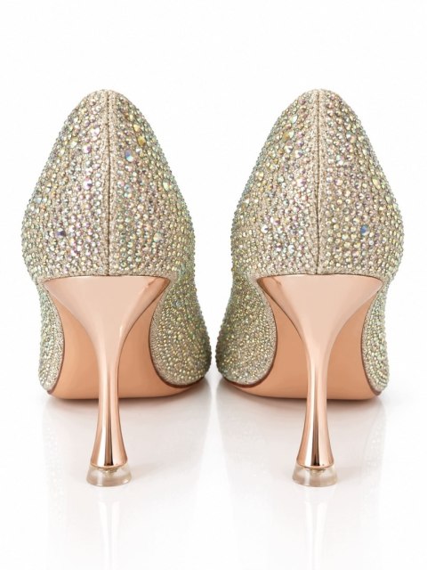 Czółenka Damskie Glamour Szampańskie Brokatowe Eleganckie Szpilki 37