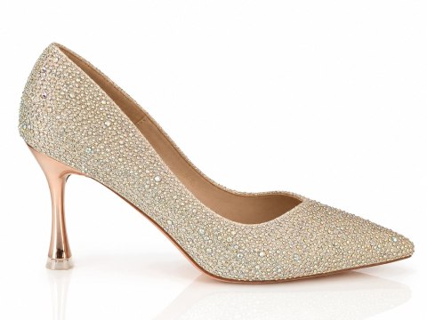 Czółenka Damskie Glamour Szampańskie Brokatowe Eleganckie Szpilki 39