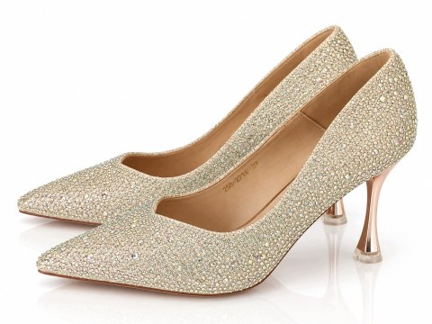 Czółenka Damskie Glamour Szampańskie Brokatowe Eleganckie Szpilki 40
