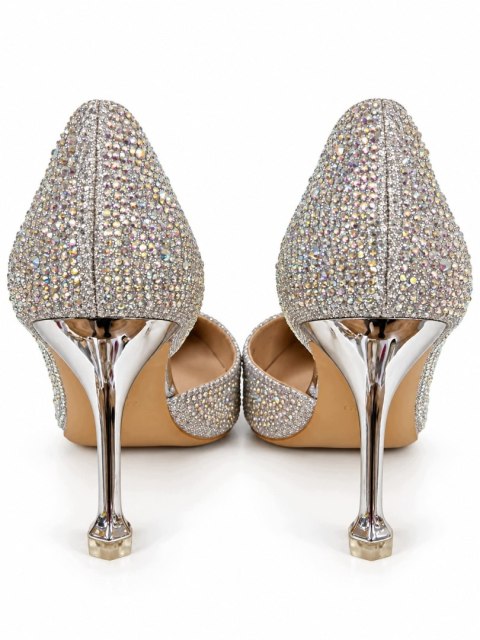 Czółenka Damskie Srebrne Glamour Brokatowe Eleganckie Szpilki Roz. 36