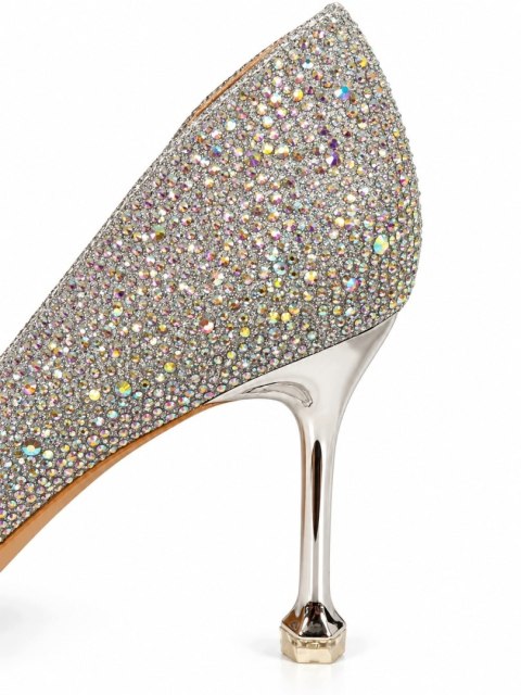 Czółenka Damskie Srebrne Glamour Brokatowe Eleganckie Szpilki Roz. 40