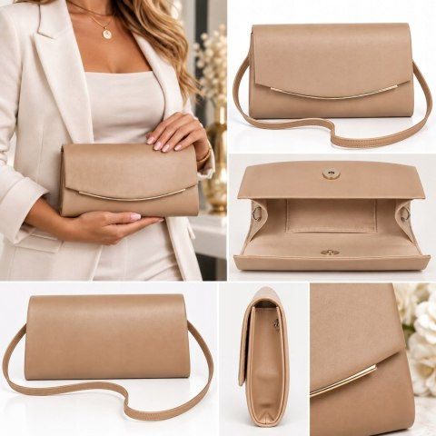 Torebka Damska Wizytowa Polska Beżowa Elegancka Na Wesele 26 cm